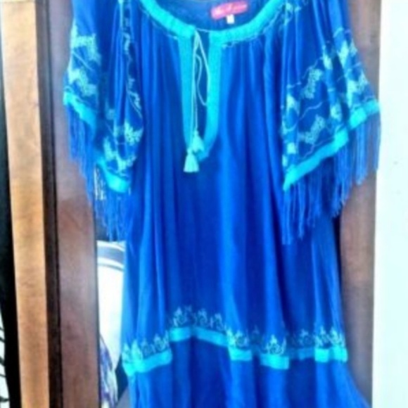Dress XL Embroidered Boho hippie tassels blue beachwear - Picture 5 of 5